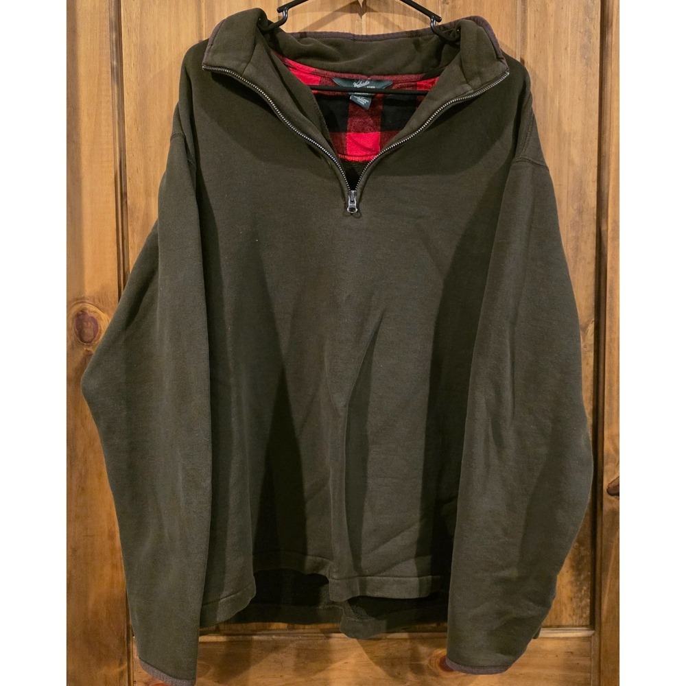 Woolrich Pullover Sweatshirt Mens Large Olive Green 1/4 Zip Long Sleeve Collared